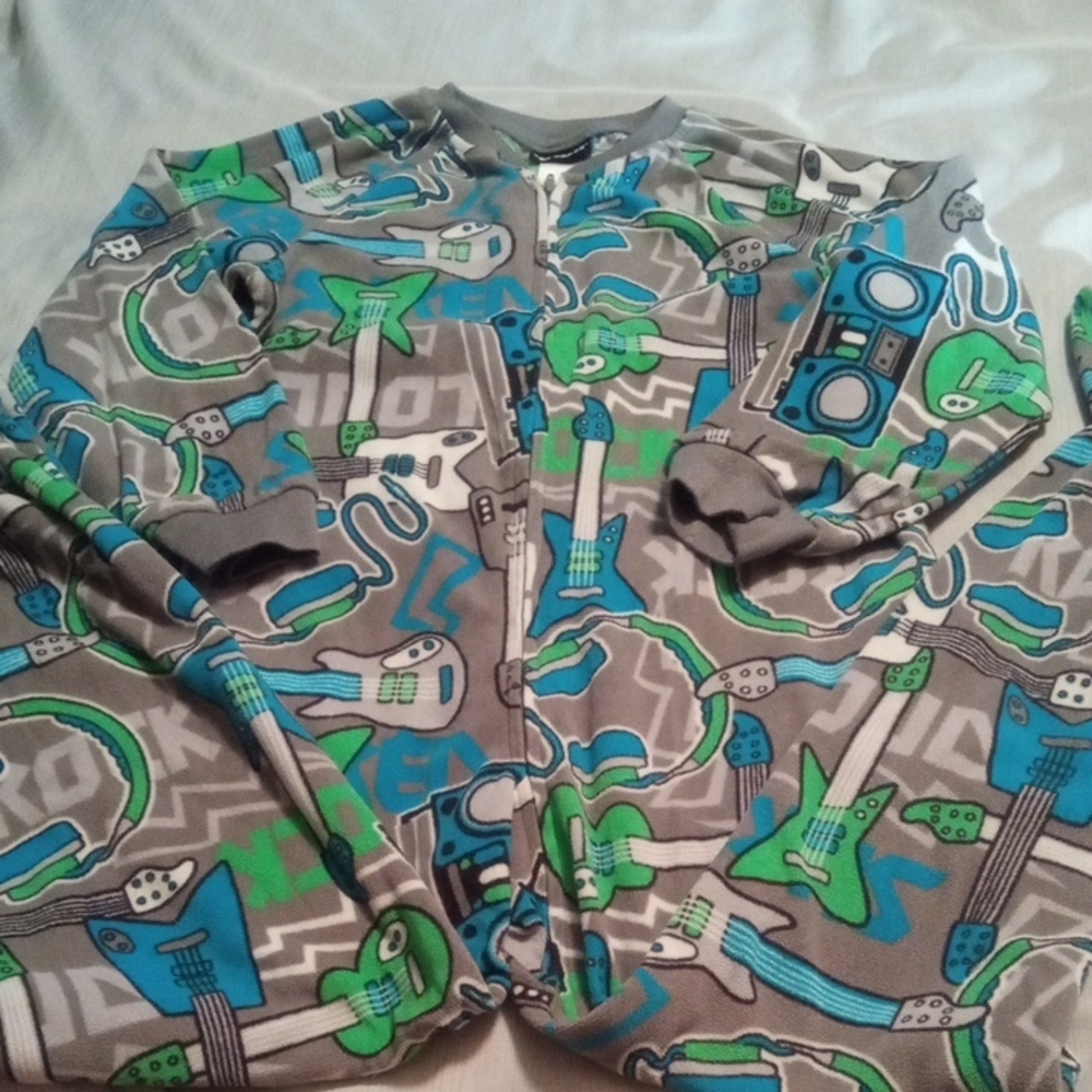 Size 6/7 Joe Boxer Gray and Blue Guitar Footy Pajamas